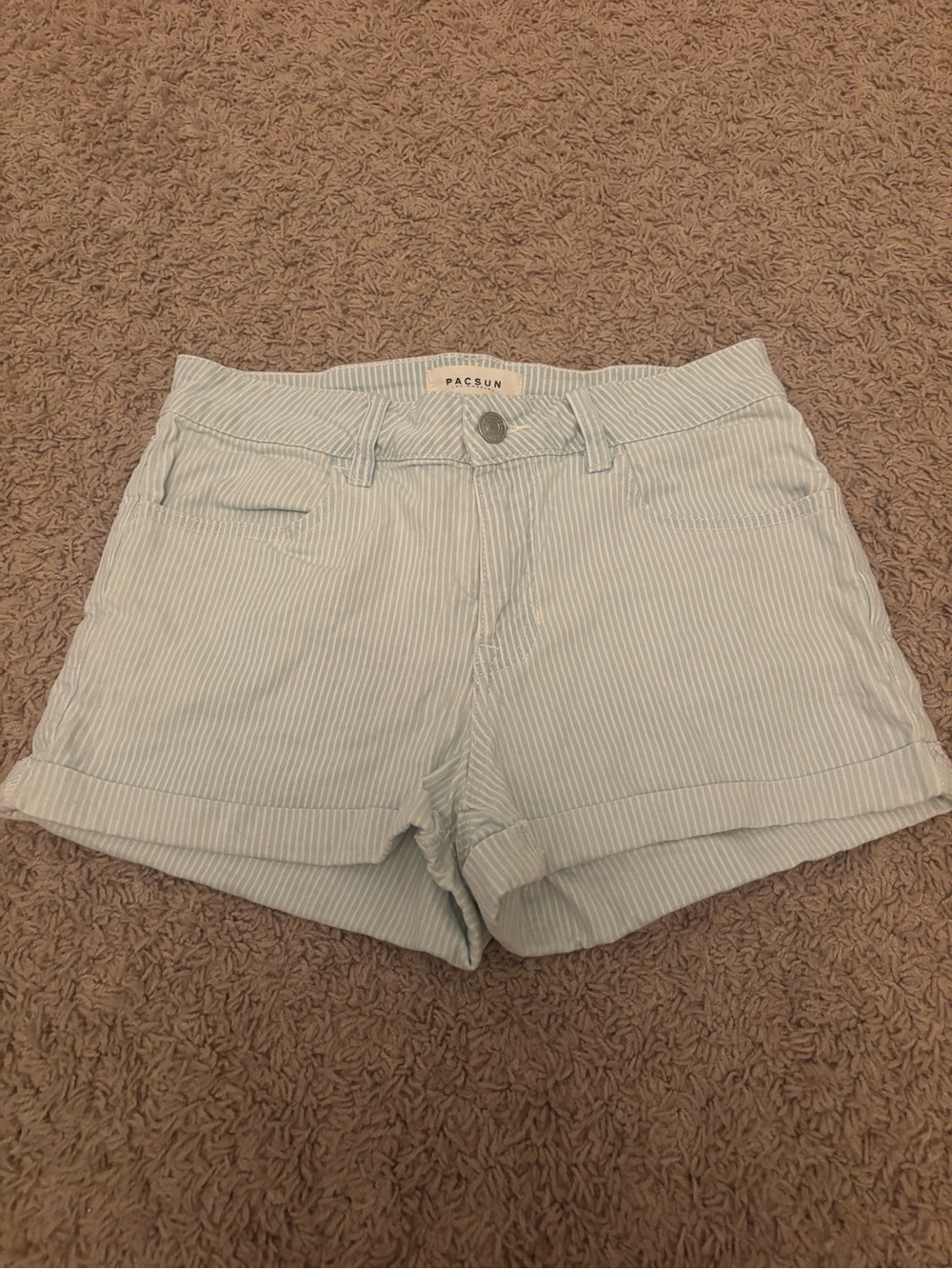 PacSun Women’s Light Blue & White Pinstripe Cuffed Shorts